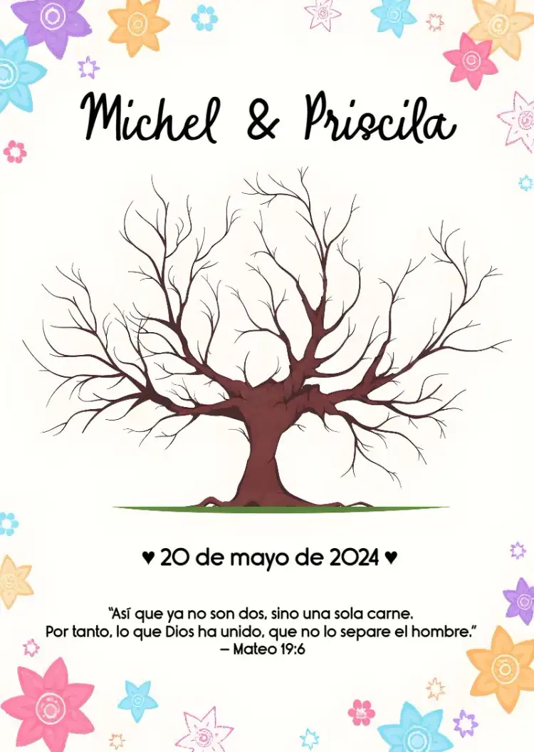Invitación Árbol De Huellas Boda Blanco – tema Boda elegante, rústico, minimalista, visual clean, cromático neutro, moderno