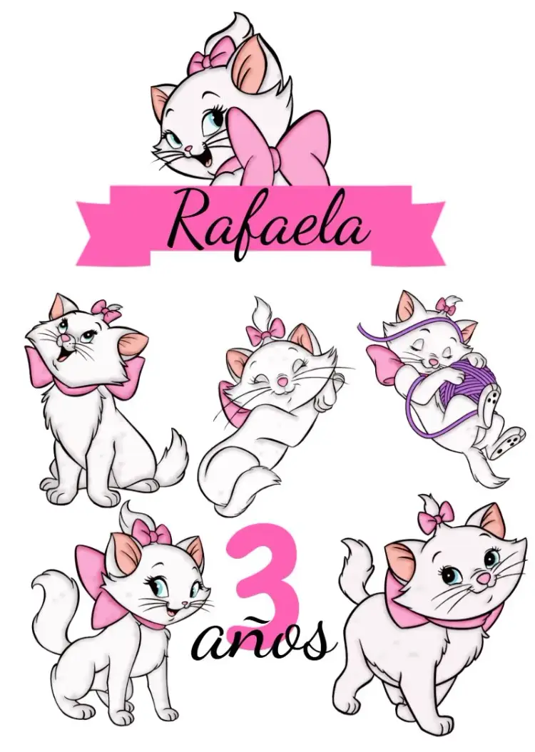 Invitación Topper de Pastel Gatito Marie Rosa editable y personalizable