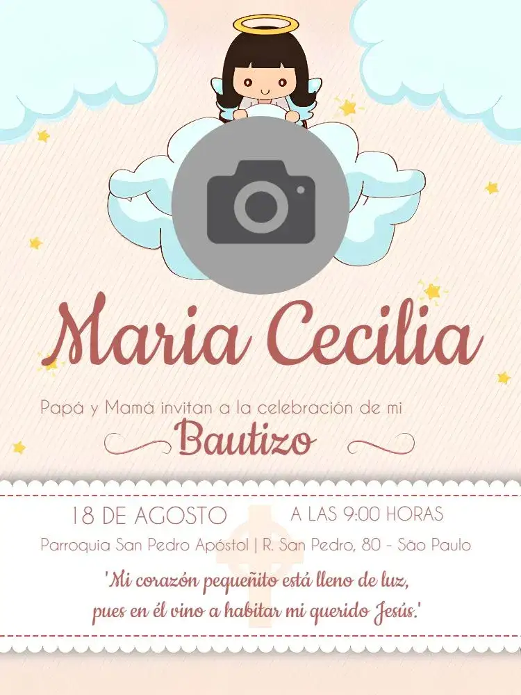Invitación Bautizo Con Foto Iglesia – tema Bautismo delicado, clásico, moderno, elegante, pastel, religioso