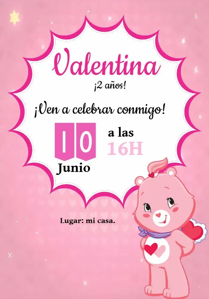 Invitación Os Ositos Cariñosos Corazoncito Blanco – tema Cumpleaños Infantil rosa, blanco, infantil, cariñoso, divertido, colorido
