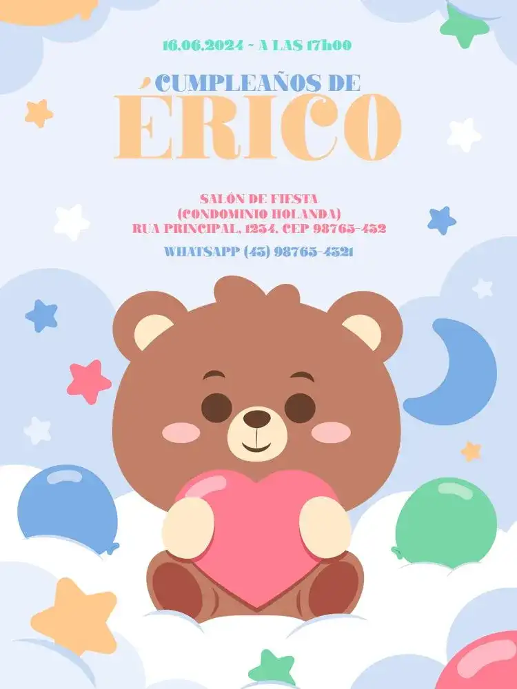 Infantil Masculino Oso Estrella Fiesta