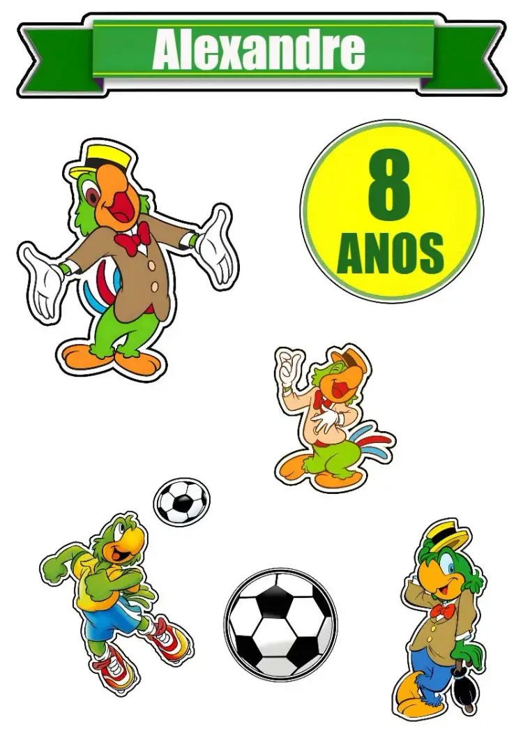 Invitación Topo De Pastel Zé Carioca Amarillo – tema Topper de torta colorido, divertido, tropical, infantil, animado