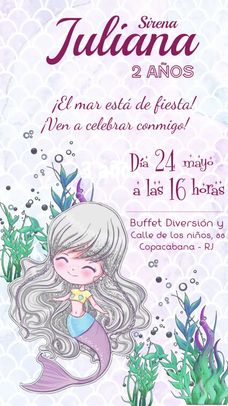 Invitación Sirena Fondo Del Mar Lila