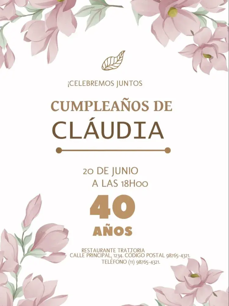 Invitación 40 Años Elegante Dorado
