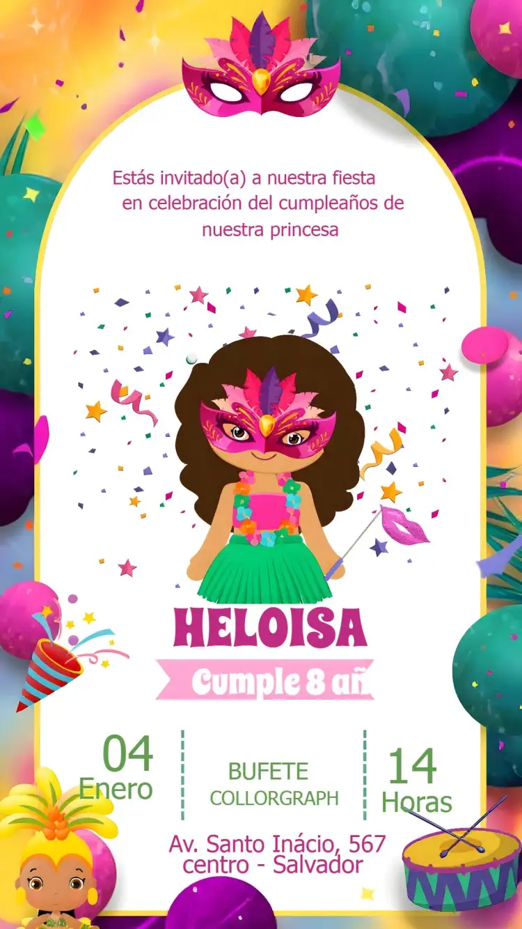 Invitación Carnaval Fiesta – tema Fechas Conmemorativas colorido, divertido, folclórico, animación, tropical