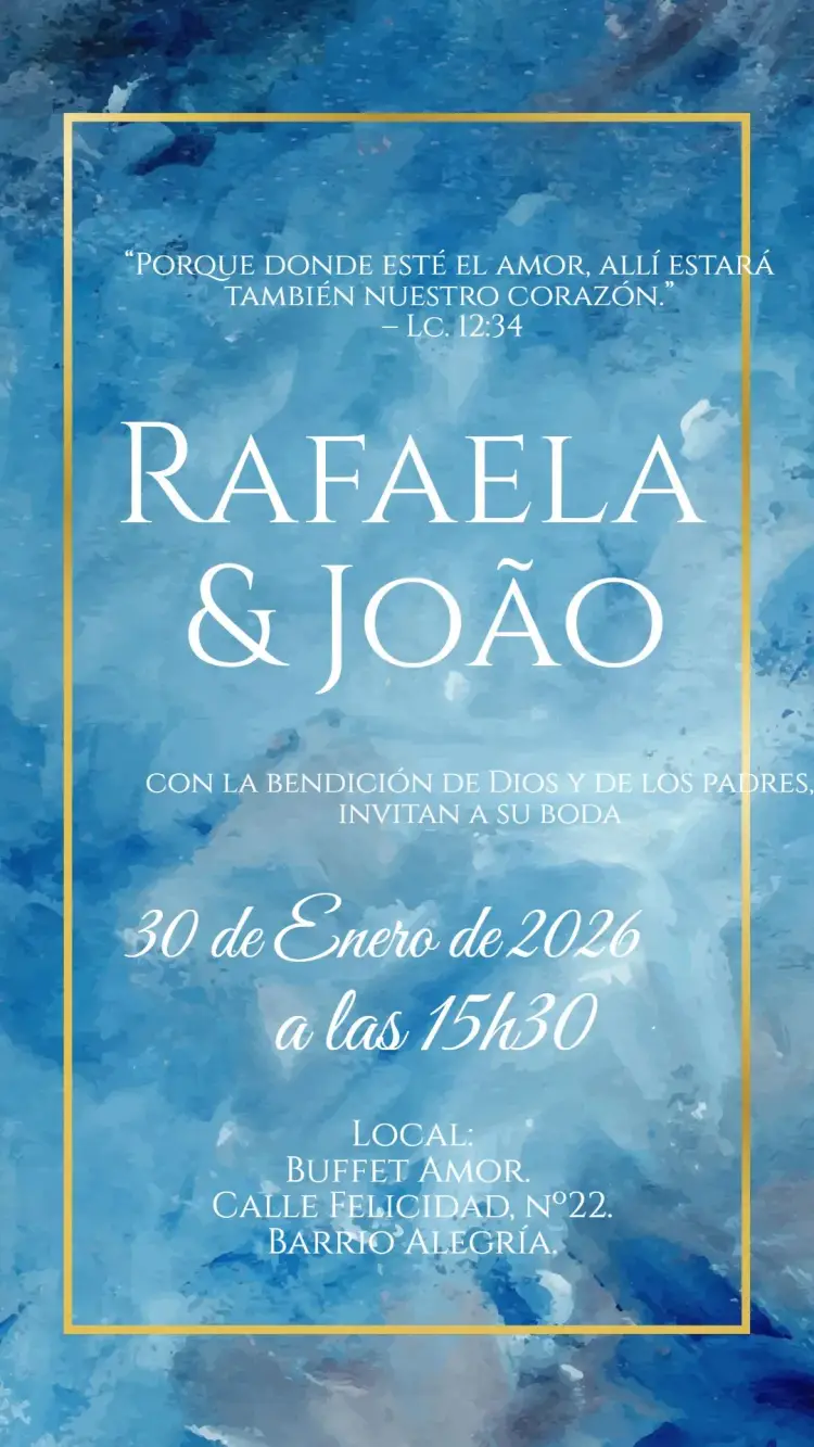 Invitación Boda Azul Sereno acuarela editable y personalizable