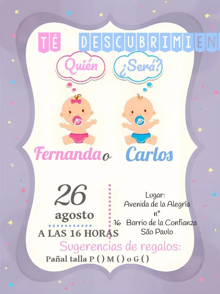 Invitación Baby Gender Reveal Tea Digital editable y personalizable