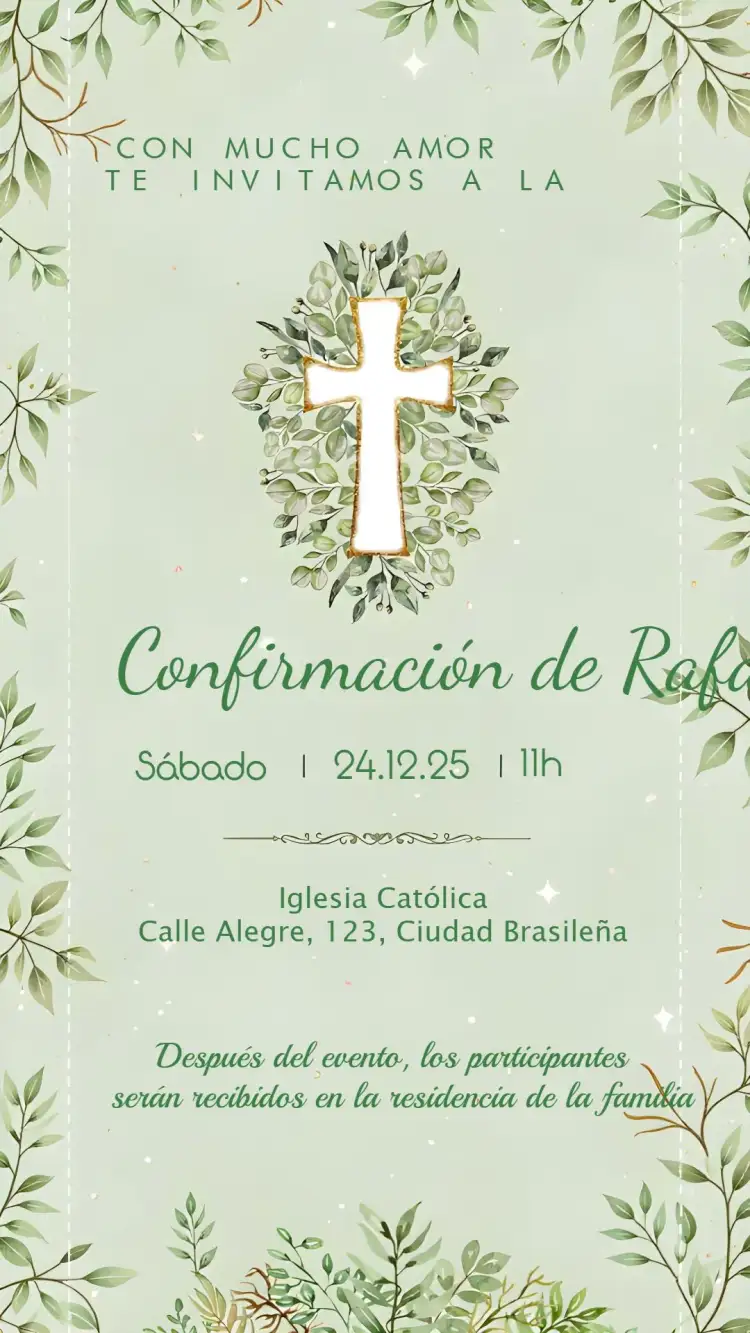 Invitación Confirmación Follaje – tema Bautismo vegetación, blanco, verde, moderno, elegante