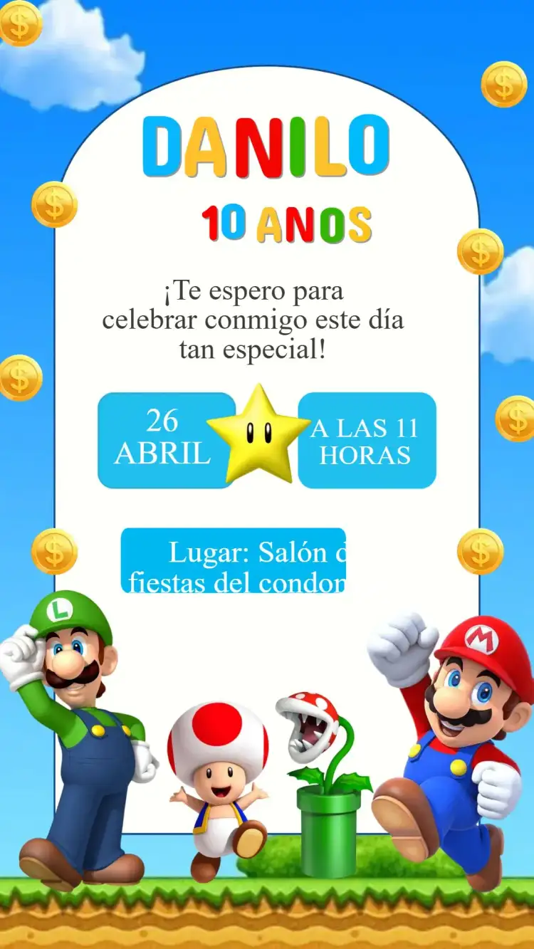 Invitación Cumpleaños Super Mario