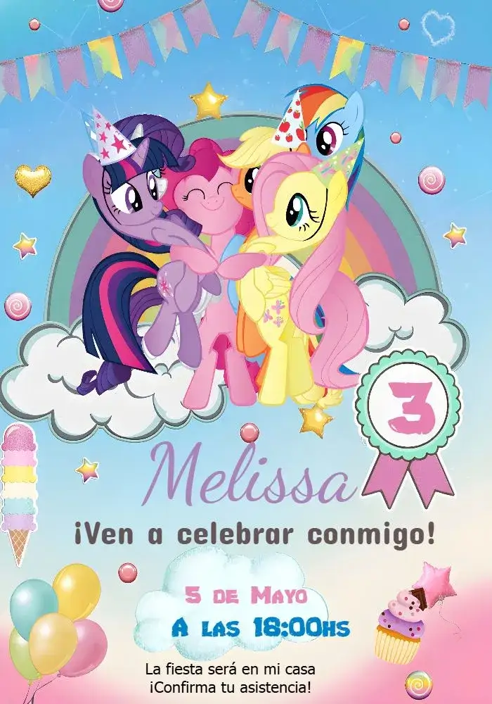 Invitación My Little Pony Editar – tema Más buscados colorido, lúdico, fantasía, mágico, temático, divertido