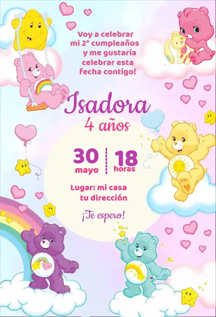 Invitación Invitación Ositos Cariñosos 1 – tema Cumpleaños Infantil color caramelo, tonos pasteles, adorables, divertido, infantil, lúdico