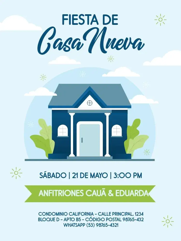 Invitación Fiesta En Línea De Fiesta De Casa Nueva – tema Baby Shower azul suave, delicado, moderno, aconchegante, minimalista