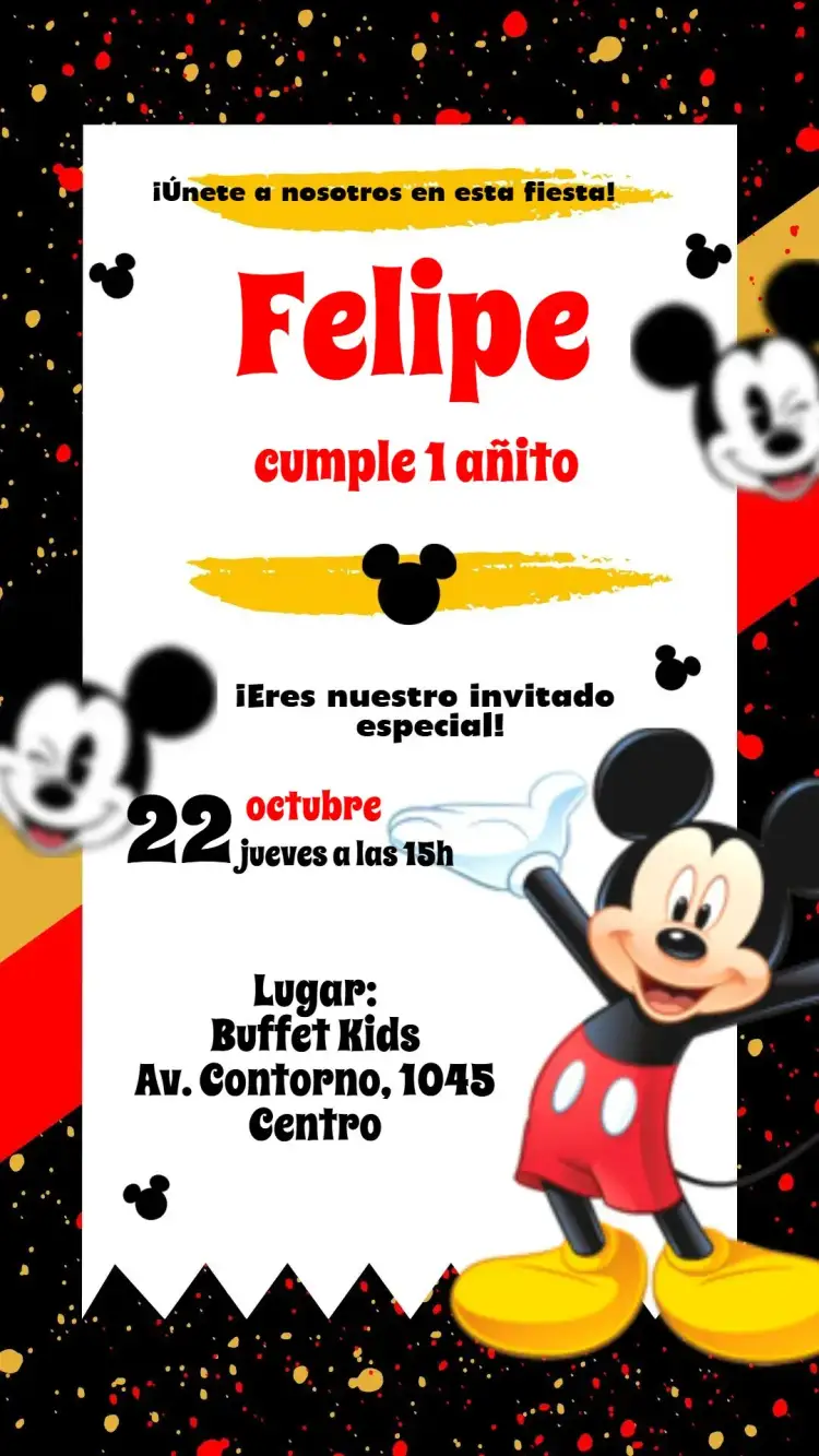 Invitación Mickey – tema Cumpleaños Infantil colorido, divertido, infantil, temático, animado