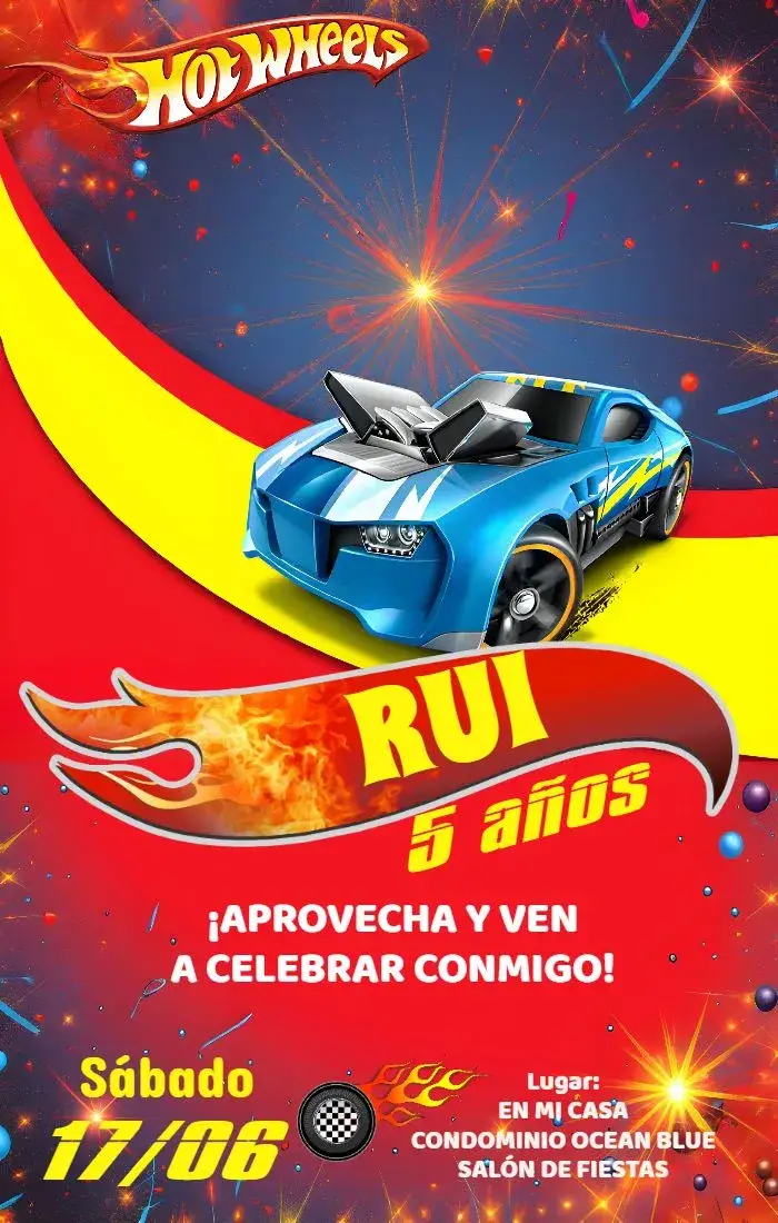 Invitación Hotwheels Rojo
