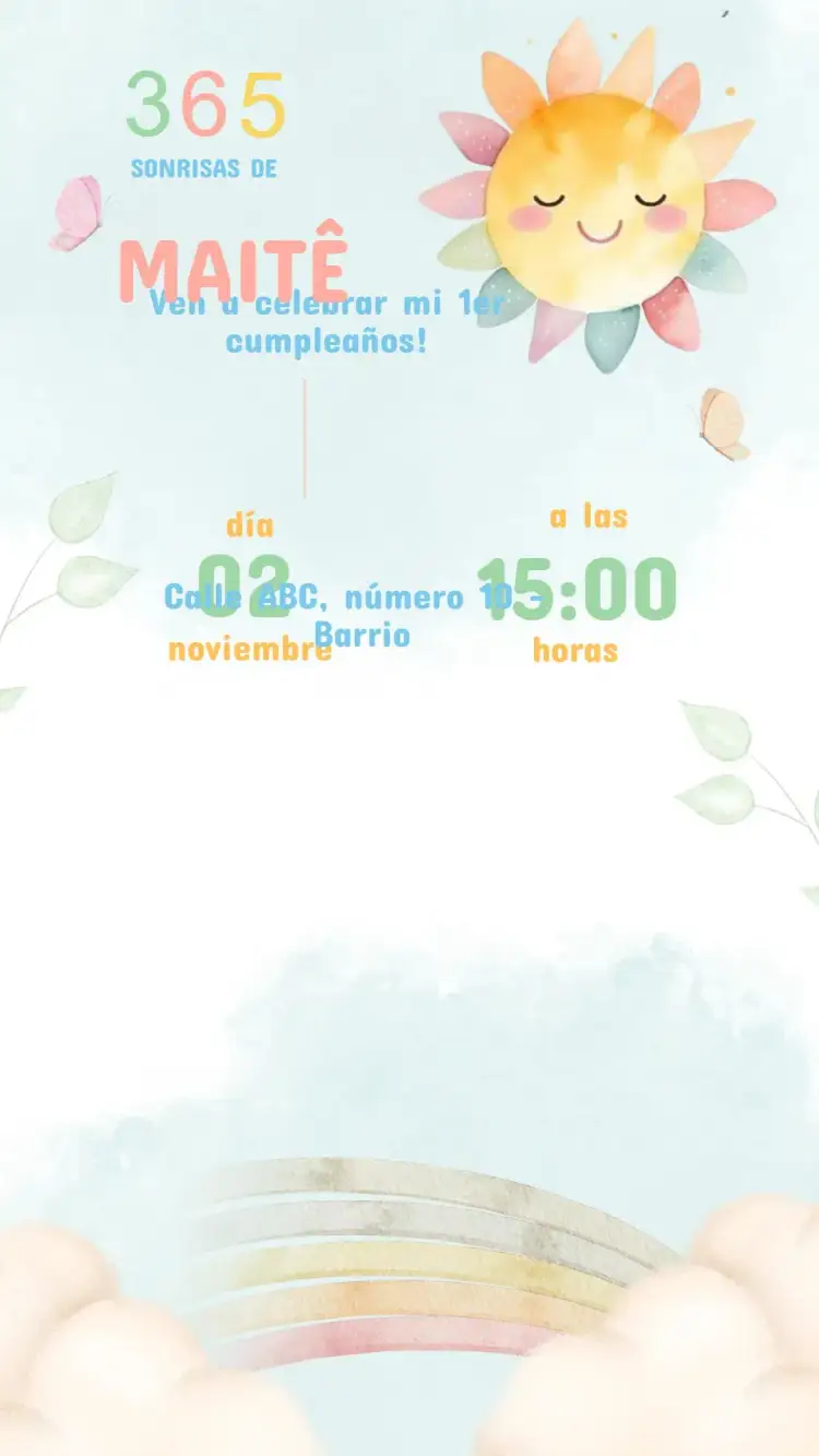 Invitación Invitación Cumpleaños 365 Sonrisas – tema Cumpleaños Infantil colores vibrantes, elementos lúdicos, estilo divertido, temática de sonrisas, diseño alegre, inspirado en la infancia