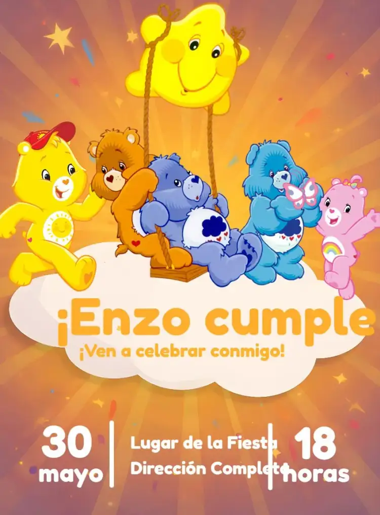 Invitación Fiesta de Osos Cariñosos – tema Cumpleaños Infantil colorido, divertido, infantil, tierno, moderno