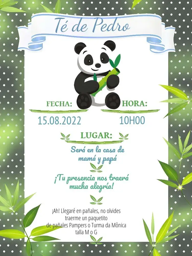 Invitación Baby Shower Panda Bear