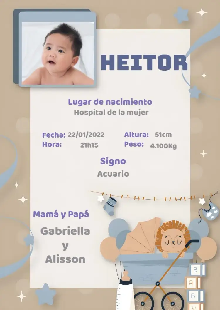 Invitación Cuadro Nacimiento Carrito De Bebé Con Foto Globos