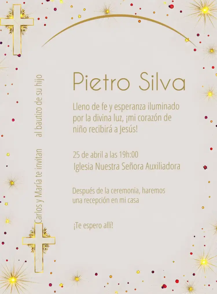 Invitación Bautizo Elegante Dorado Blanco Bautismo – tema Bautismo elegante, dorado, blanco, moderno, religioso, sutil