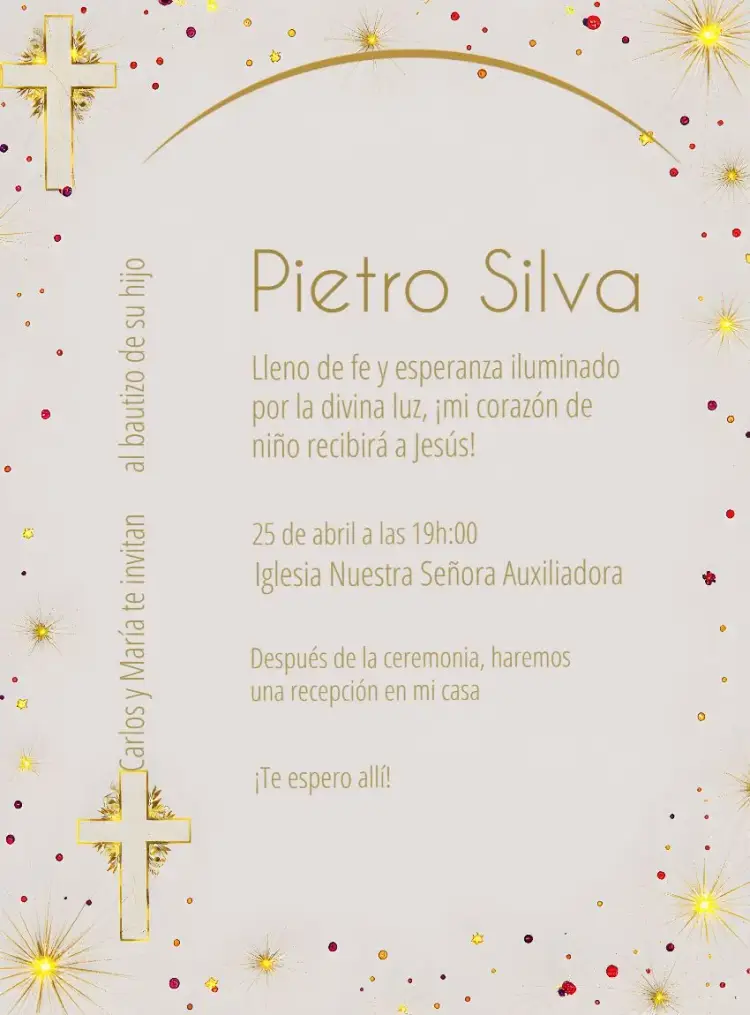 Invitación Bautizo Elegante Dorado Blanco Bautismo