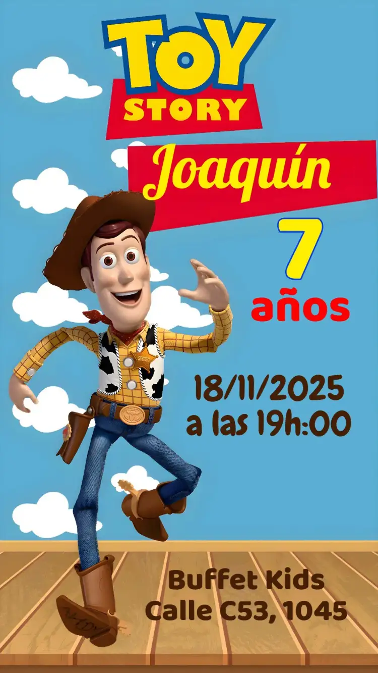 Invitación Toy Story – tema Cumpleaños Infantil colorido, divertido, temático, infantil, ilustraciones animadas, acuarela