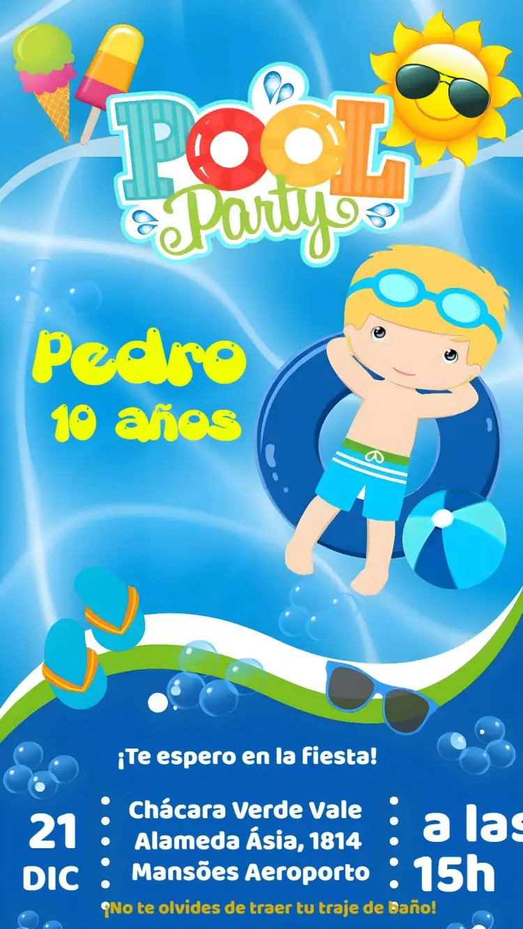 Invitación Pool Party Azul