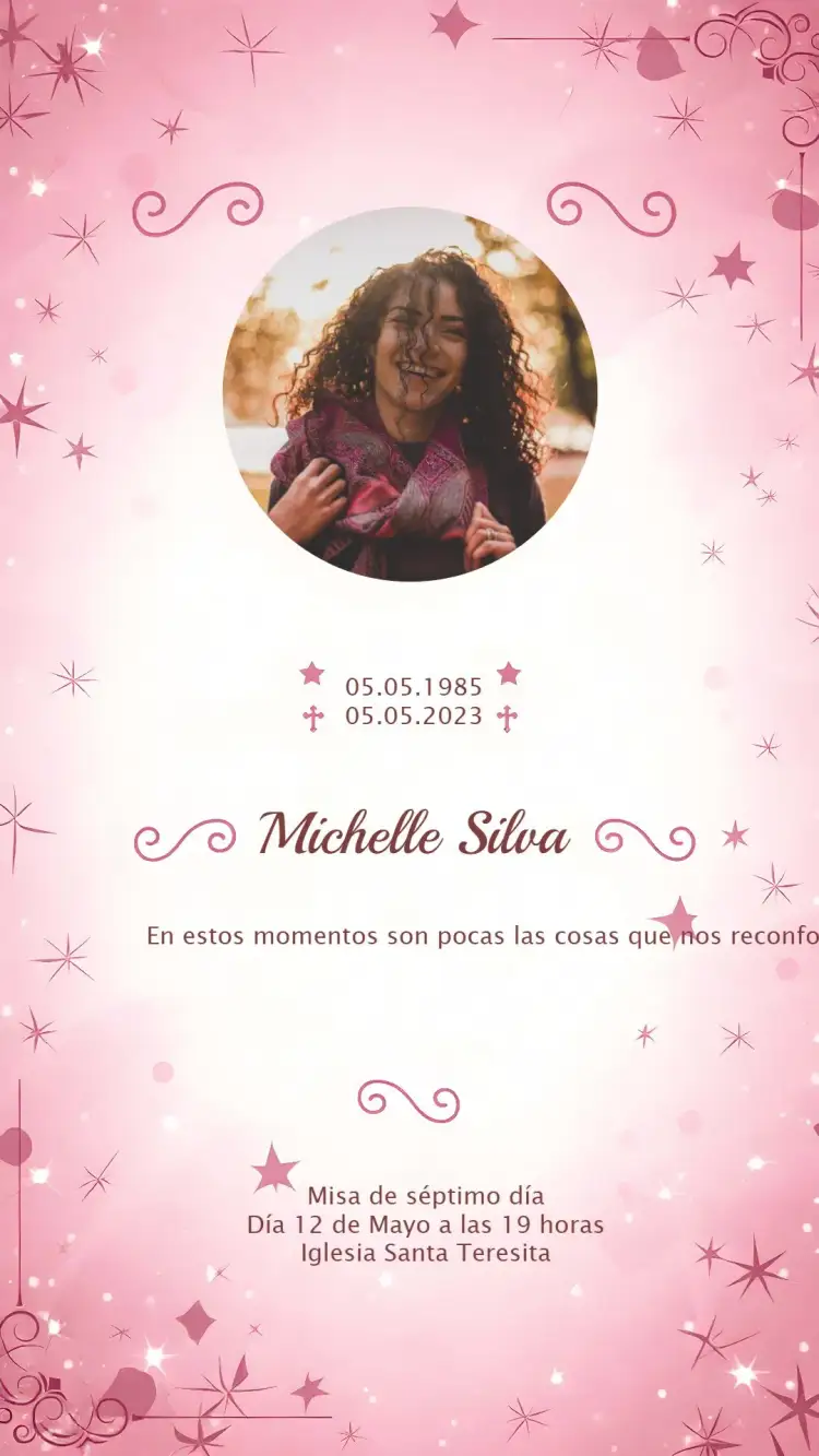 Invitación Misa De Séptimo Día Con Foto Luto – tema Fechas Conmemorativas rosa suave, blanco elegante, minimalista, clásico, sereno, confortante