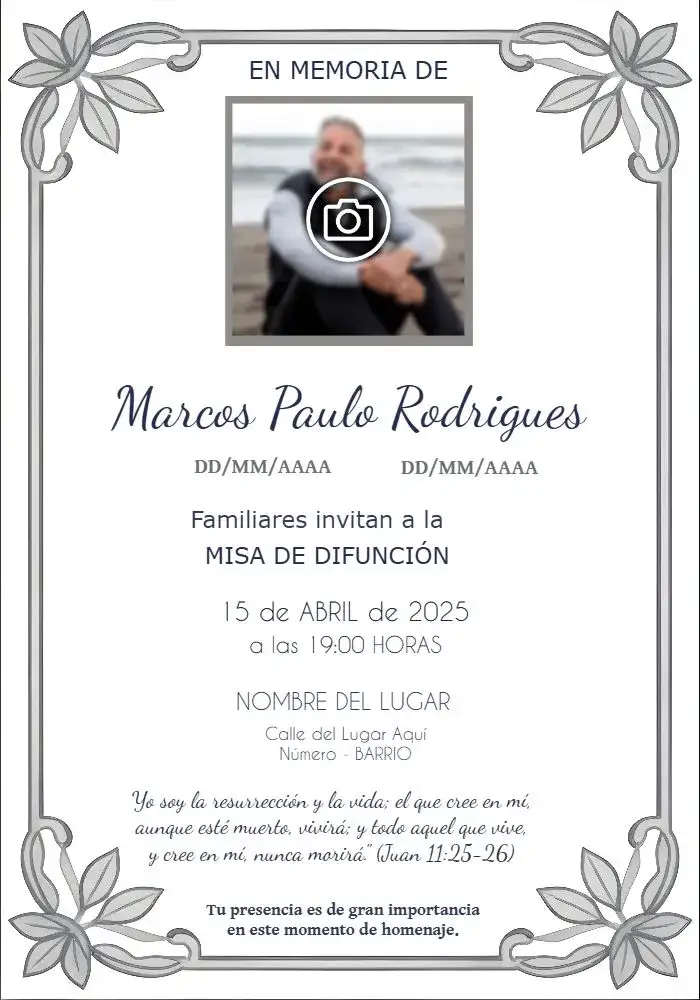 Invitación Misa De Fallecimiento Con Foto Blanco – tema Fechas Conmemorativas blanco, minimalista, sobrio, elegante, moderno, respetuoso