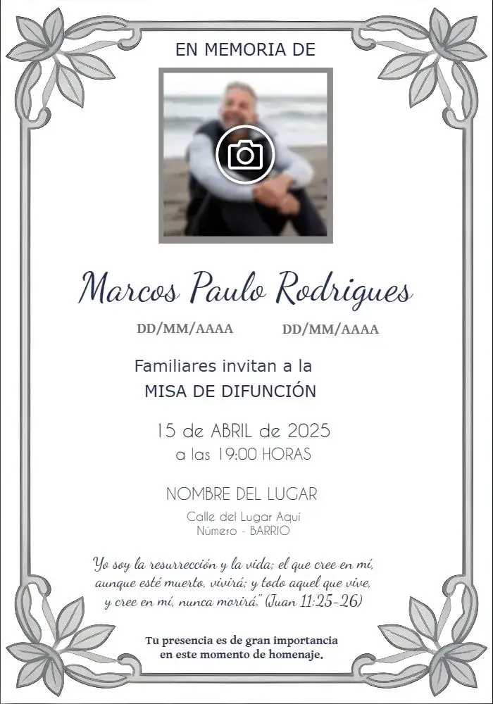 Invitación Misa De Fallecimiento Con Foto Blanco