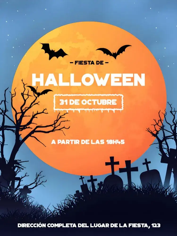 Invitación Halloween Azul – tema Fechas Conmemorativas moderno, divertido, fantasioso, oscuro, colorido