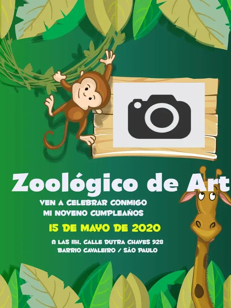 Invitación Celebración en el Zoológico – tema Cumpleaños Infantil colorido, divertido, lúdico, animales de la selva, tropical, festivo