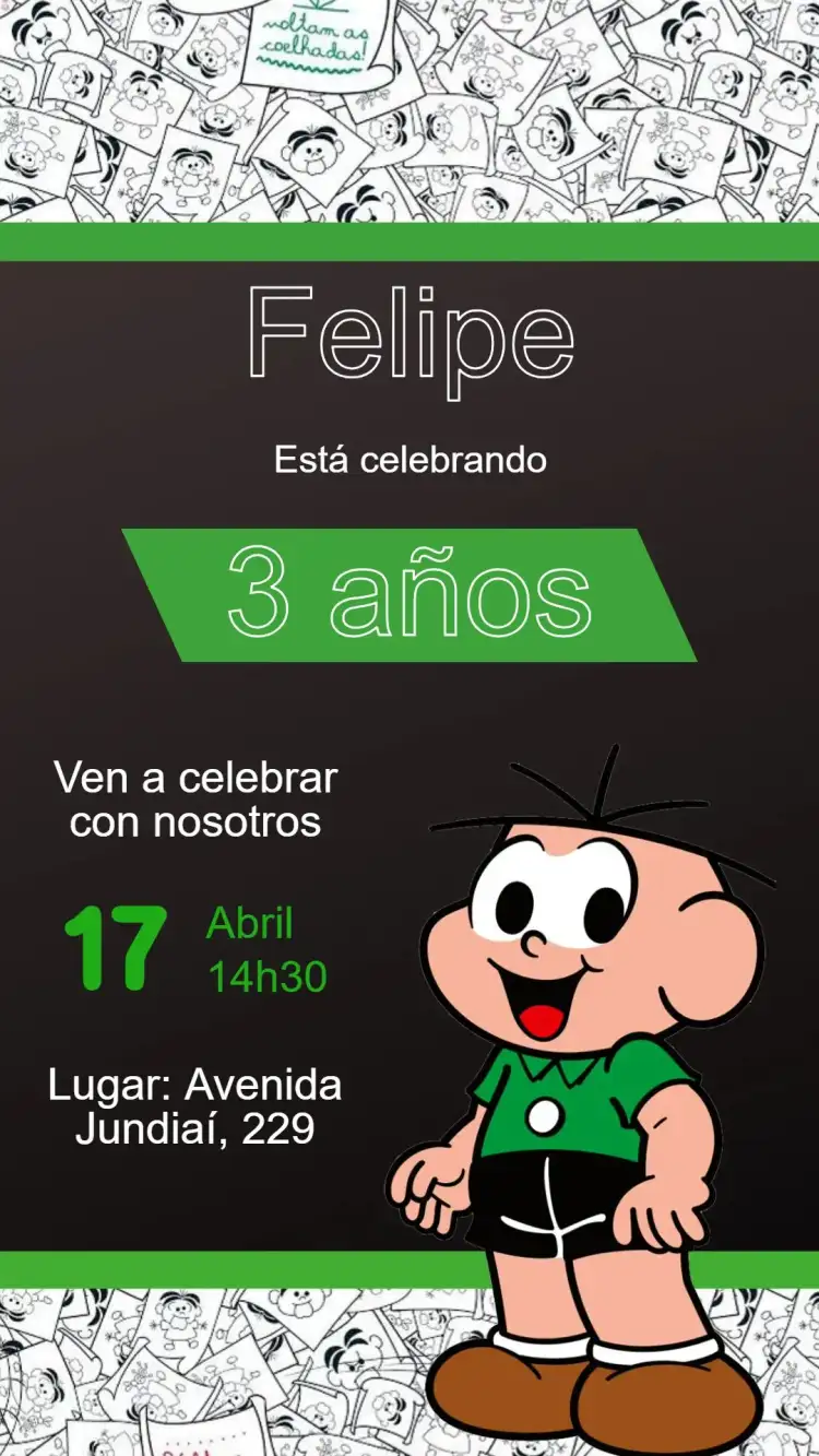 Invitación Cebolinha Turma da Mônica - Fiesta Infantil Editable
