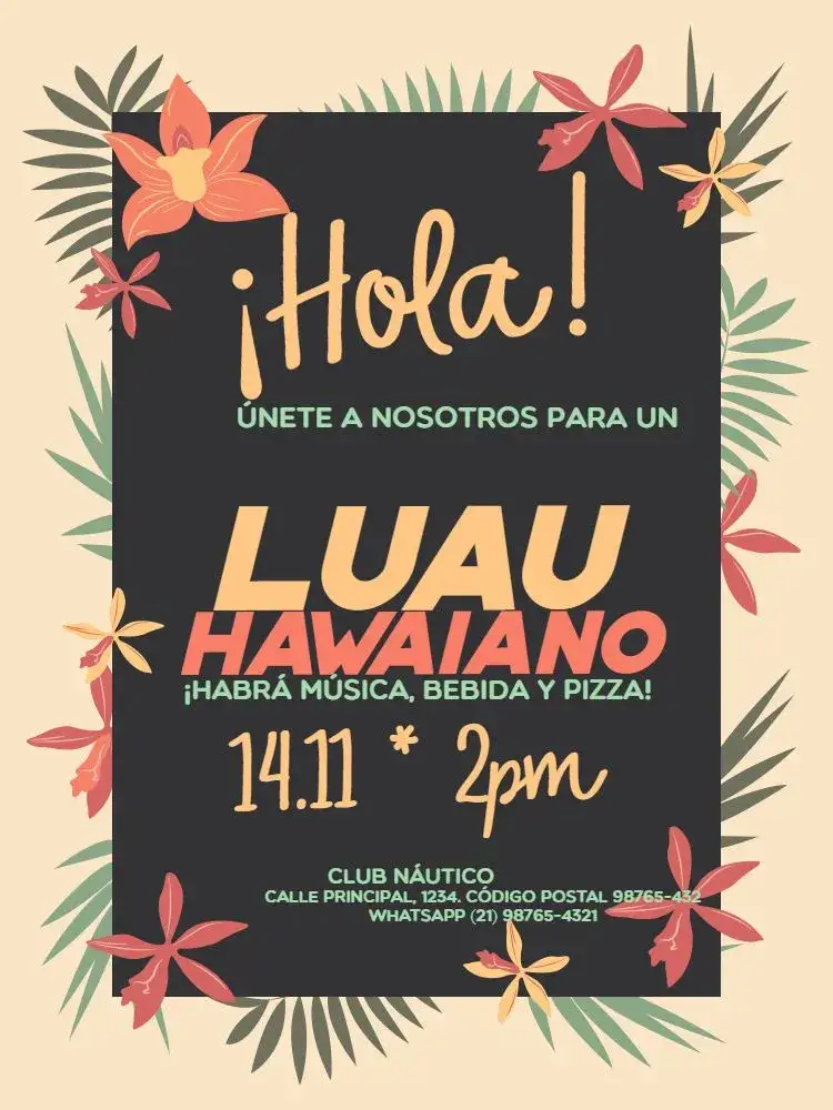 Invitación Hawaiano – tema Cumpleaños Infantil tropical, floral, colorido, vibrante, divertido, praiano