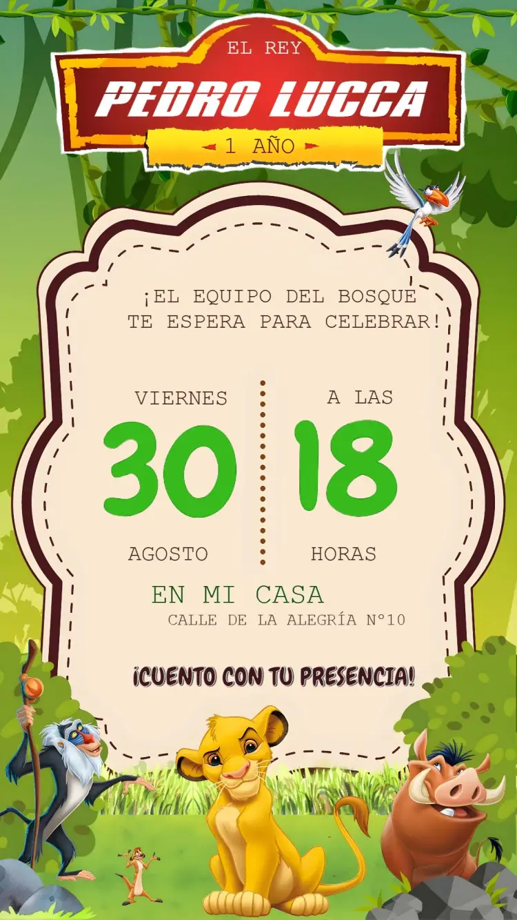 Invitación El Rey León Pumba