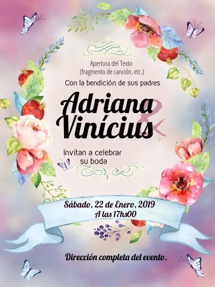 Invitación Boda Floral Romántica – tema Boda floral, romántico, acuarela, pastel, delicado, elegante