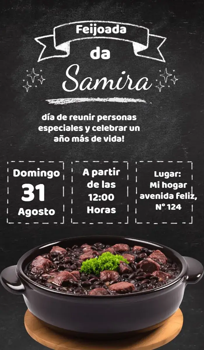 Invitación Almuerzo de Feijoada – tema Cumpleaños elegante, sofisticado, minimalista, brasileño, moderno, vintage