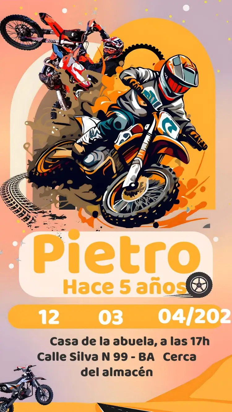 Invitación Ruta de Moto/ Motocross – tema Más buscados amarillo, blanco, moderno, aventura, temático, deportivo