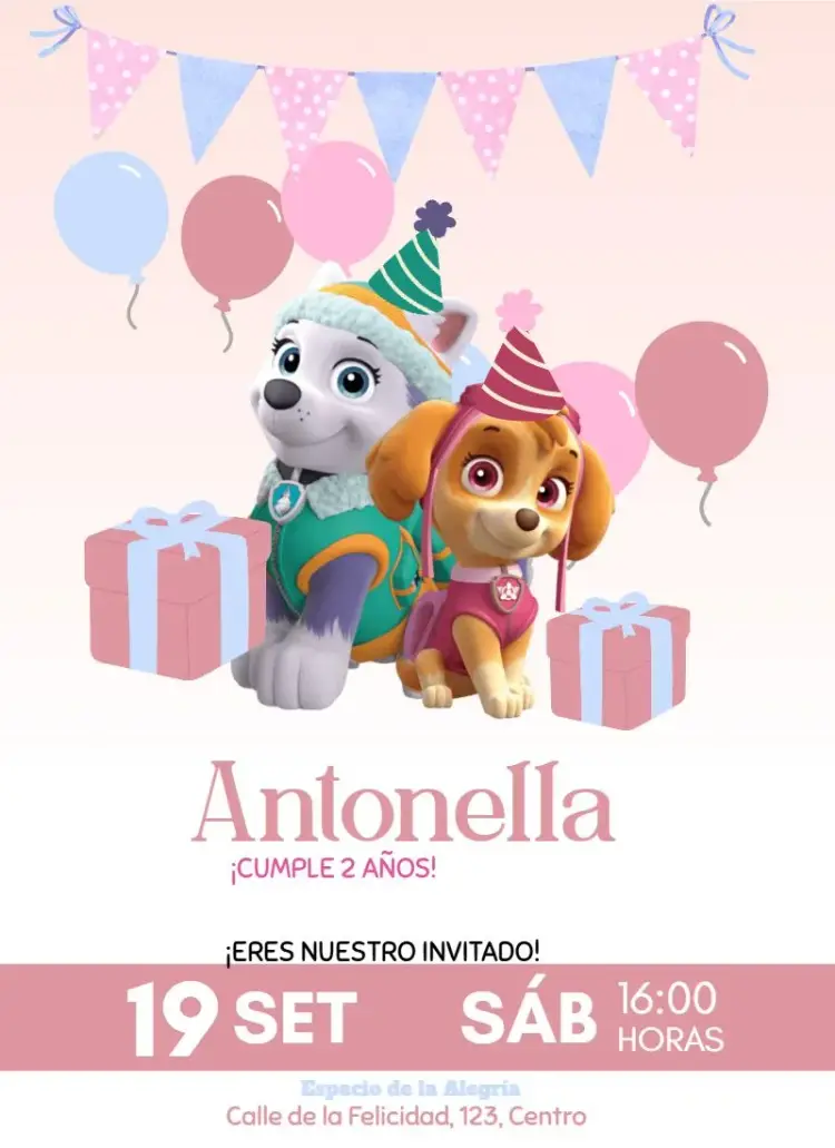 Invitación Patrulla Canina Chicas editable y personalizable
