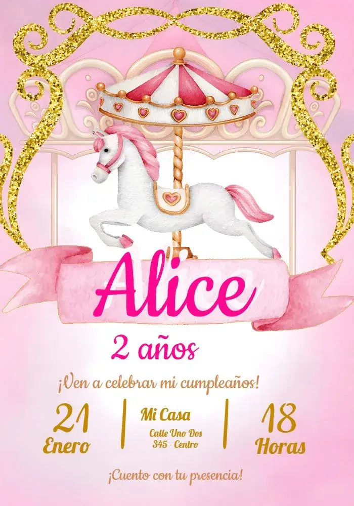 Invitación Carrousel Encantado Cavalorosa editable y personalizable