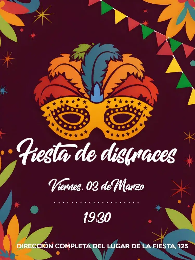 Invitación Carnaval Fiesta – tema Fechas Conmemorativas colorido, festivo, vibrante, tropical, mascarado