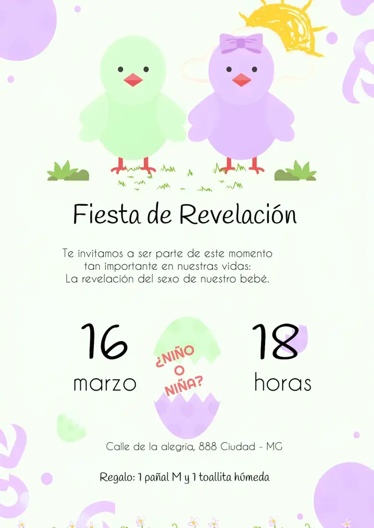 Invitación Chá de Revelación Patitos Niña editable y personalizable