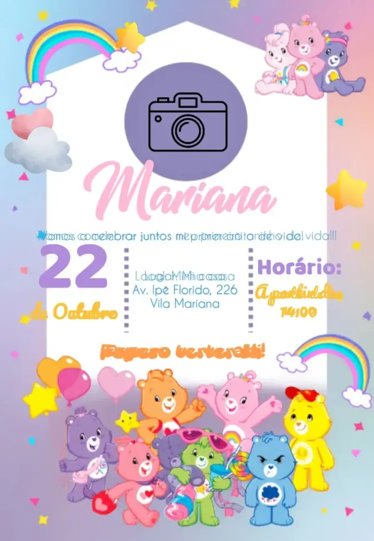 Invitación Osos Cariñosos Con Foto Morado editable y personalizable
