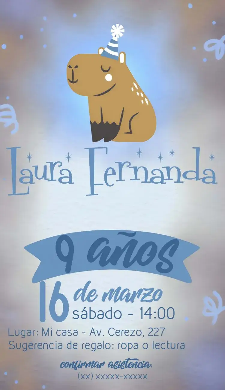 Invitación Capibara Niña