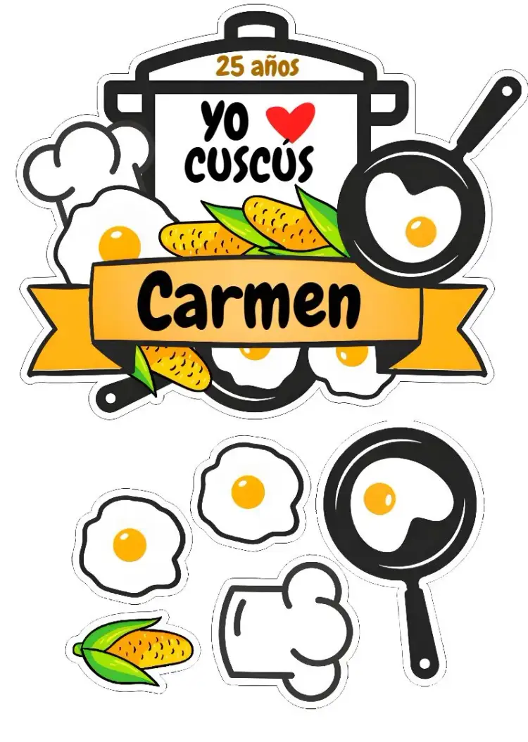 Invitación Topo De Pastel Cuzcuz Amarillo – tema Topper de torta colorido, divertido, tropical, moderno, alegre