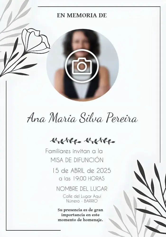 Invitación Misa De Fallecimiento Con Foto Culto – tema Fechas Conmemorativas gris, blanco, minimalista, respetuoso, clásico