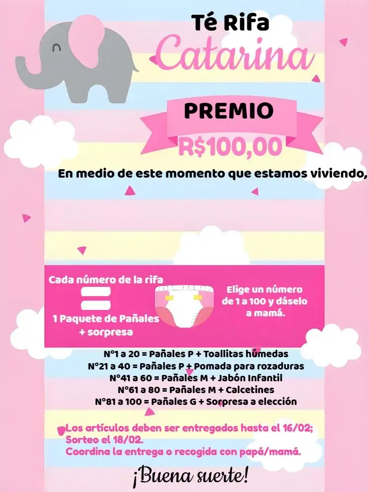 Invitación Chá Rifa De Pañales Elefantita Rifa/Chá