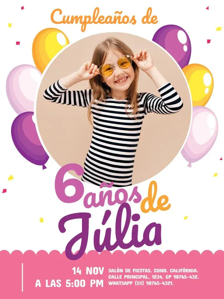 Invitación 6 Años Con Foto Fiesta editable y personalizable
