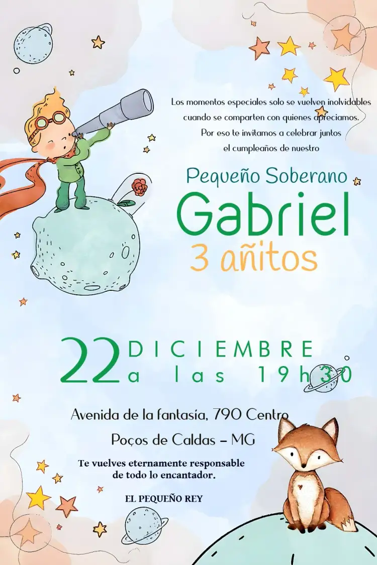 Invitación El Principito Infantil – tema Más buscados colorido, lúdico, ilustraciones infantiles, romántico, soñador