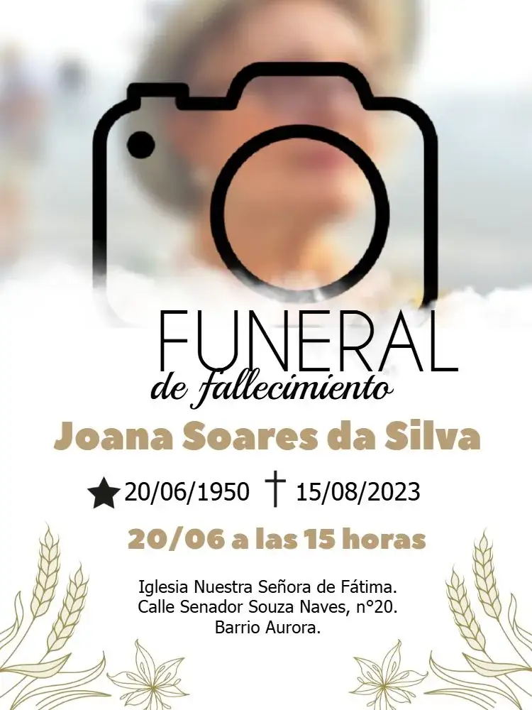 Invitación Misa De Fallecimiento Séptimo Día Con Foto Alas – tema Fechas Conmemorativas dorado, blanco, minimalista, elegante, delicado, religioso