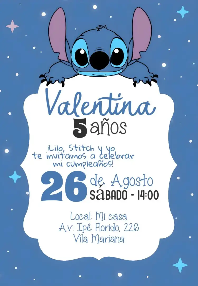 Invitación Stitch Playa – tema Cumpleaños Infantil tropical, colorido, divertido, playa, Disney, verano
